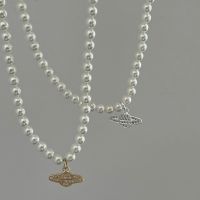 【Ready Stock】⚡? Y2K Jewelry Chain Vintage Crystal Zircon Planet Saturn Pearl Choker Necklace For Women Female Couple Saturn Pendants Necklace