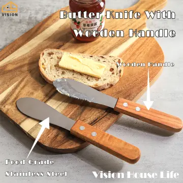 4pcs Stainless Steel Wide Butter Knife Blade Sandwich Spreader Set Wooden  Handle for sale online