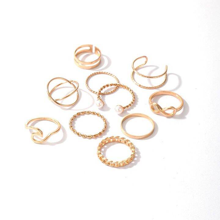 10-pcs-set-fashion-bohemian-gold-ring-set-korean-retro-pearl-rings-luxury-jewelry-set-accessories-gift