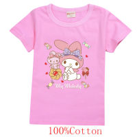 เสื้อยืดเสื้อแขนสั้นเย็บปะต่อกันฤดูร้อน Mymelody เสื้อยืดฝ้ายหลวมสบายเด็กหญิงเด็กชายเสื้อยืดคอกลมเสื้อผ้าเด็ก0000