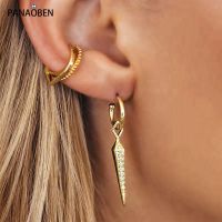 {Han ornaments}PANAOBEN 925 Sterling Silver Piercing Stud Earrings For Women Fashion Korean Cone Shape Exquisite Crystal Pendant Ear Jewelry