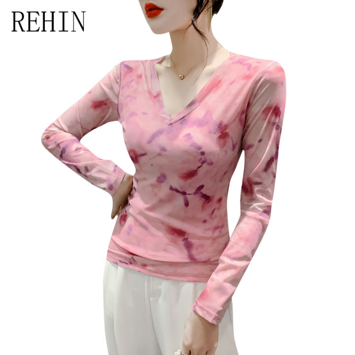 rehin-เสื้อยืดคอวีสลิมฟิตแขนยาวสำหรับผู้หญิง-เสื้อมาใหม่ล่าสุดแฟชั่น
