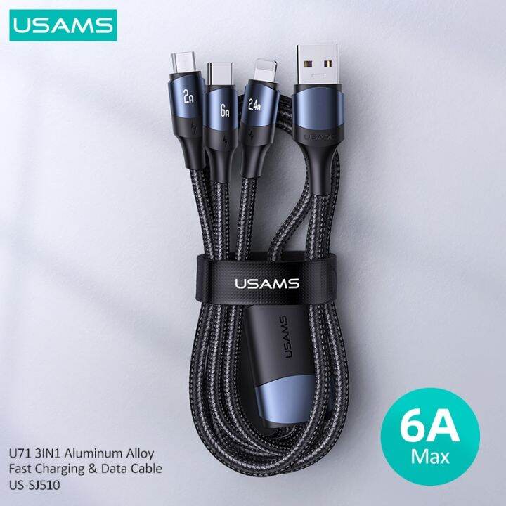 hot-ruxmmmlhj-566-สายเคเบิ้ล-usams-100w-6a-3-in-2-usb-a-to-type-c-สาย-pd-ชาร์จ-usb-เร็ว-usb-c-mirco-สายสำหรับ-iphone-14-13-12-11-pro-max-xiaomi-huawei