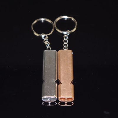 Metal Dual Frequency Survival Whistle Double Tube High Frequency Metal Outdoor Survival Whistle Keychain  Soccer Referee Whisle Survival kits