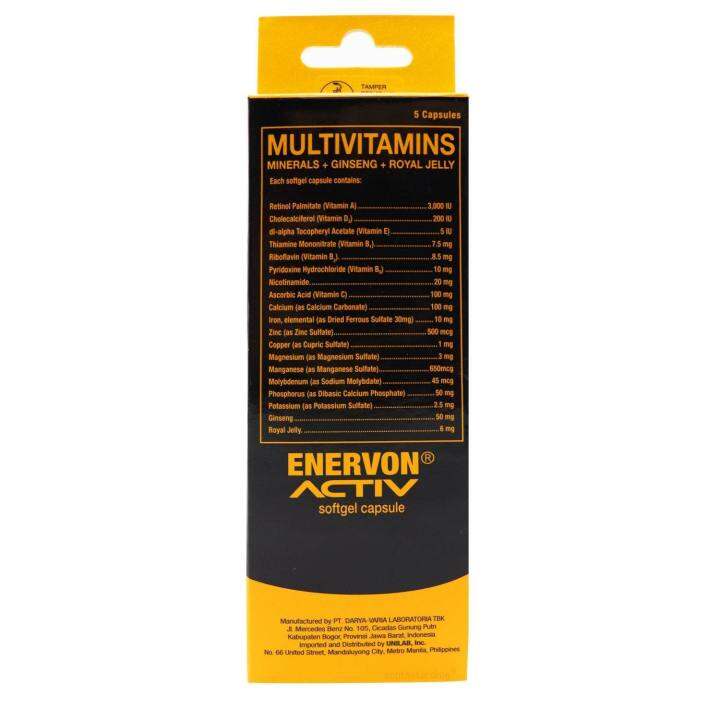 Enervon Activ Multivitamins Minerals Ginseng Royal Jelly 5 Softgel Capsules Lazada Ph 7117