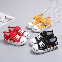 Kids Canvas Shoes Boys Girls Flat Shoes Cartoon Mickey Boy Black Red School Student Casual Shoes 3-12 Yrs