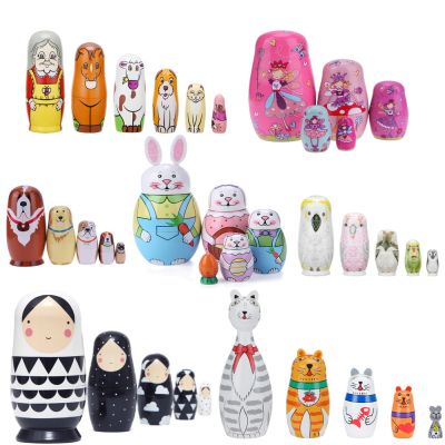 5-10Pcs/Set Matryoshka Dolls Nesting Dolls Wooden Russian Babushka Hand Crafts Fun Children Kids Birthday Gifts Toys Dolls