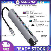 【เบอิก?USB ฮับ8-In-1ตัวแปลงแบบหลายพอร์ตอะแดปเตอร์3.1-4K RJ45ตัวอ่านบัตร TF PD ชาร์จเร็วใช้ได้กับ MacBook