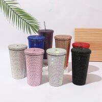 ▫ 750ml Bling Diamond Thermos Cup Portable Stainless Steel with Straw Glitter Rhinestone Water Mug Thermal Flask for Women Gril