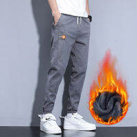 2021 Men Trouser Winter Warm Fleece Loose Denim Pants Harem Hiphop Street Outdoor Dress Cloth Man Pant Blue Gray Black