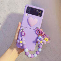 NewHotFlower สร้อยข้อมือโซ่ข้อมือหัวใจสีม่วงเคสศัพท์สำหรับ Samsung Galaxy Z Flip 3 Hand Chain Cover จัดส่งฟรี