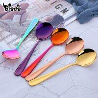 2PCS Soup Spoon Stainless Steel Spoons Round Shape Short Handle Scoop Drink Spoon for Ice Cream Dessert Rice Salad Dinnerware