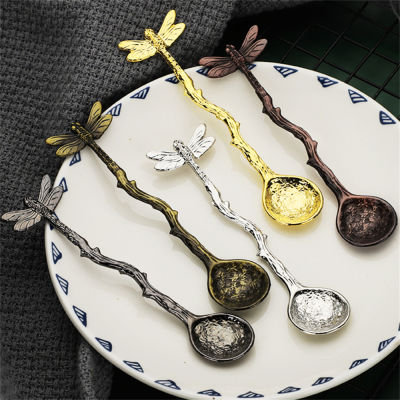 Dragonfly Honey Exquisite Kitchen Leaves Jelly Shape Ice Cream Coffee Spoon Vintage Dessert Spoon