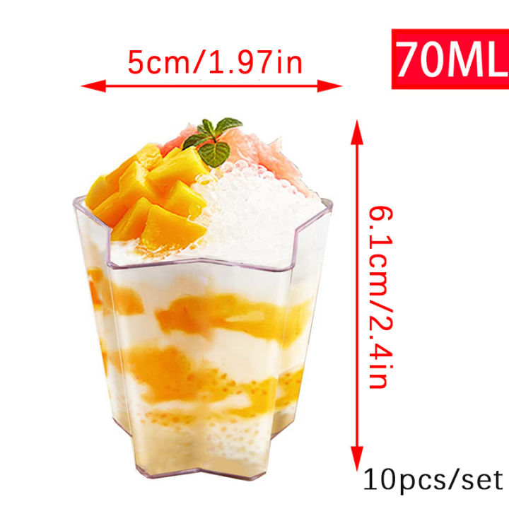 carmelun-ถ้วยมูสพลาสติกใสขนาด6-10ชิ้น70มล-รูปดาวห้าแฉกชามของหวาน