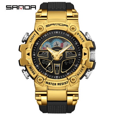 Sanda นาฬิกาข้อมือดิจิทัล 50 เมตร กันน้ํา มีไฟ LED สไตล์สปอร์ต สําหรับผู้ชาย