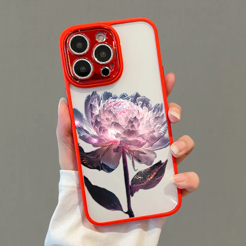 FLOVEME Anti-yellowing Bling Lotus Painted Clear Phone Case For