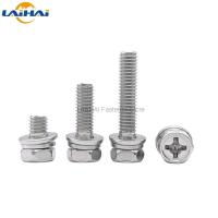 5/50Pc M3 M4 M5 M6 M8 Stainless Steel Cross Phillips External Hex Hexagon Head SEM Screw Flat Washer Spring Gasket Assembly Bolt