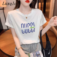 Luxqlo เสื้อยืดสำหรับผู้หญิงผ้าฝ้ายแขนสั้น Tee ฤดูร้อนลำลองเย็บปักถักร้อยท็อปส์เกาหลีเสื้อยืด