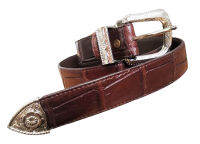 เข็มขัดผู้ขาย BELT AND BUCKLE เข็มขัดหนังจระเข้หนังเเท้ส่วนท้อง สีนำตาลเม็ดมะขาม