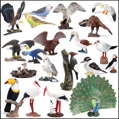 นกและสัตว์จำลองนกยูงนกแก้วนกฟลามิงโกนกฮูกของเล่นเด็กเครื่องประดับเพื่อการศึกษาปฐมวัย