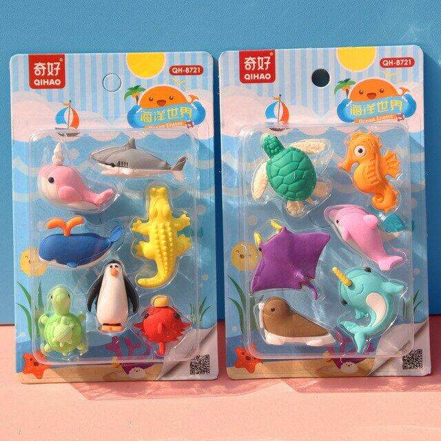 1 card Marine Animal Whale Dolphin Rubber Suit Eraser Set Pupils