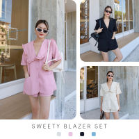 Sweety Blazer Set - ชุดเซ็ทเบลเซอร์ ลุคสาวหวาน  ถอดปกไม่ได้ กางเกงขาสั้นเอวหลังสม๊อคยางยืด เนื้ิอผ้าโพลีเอสเตอร์