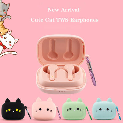New Arrival Cute Cat Wireless Earphone Bluetooth 5.0 TWS Headset Macaron Earbuds With Mic Charging Box Waterproof