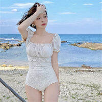 Short Sleeve Swimsuit Women Solid Swimwear Lace Monokini Push Up Swim Suit Korea Bathing Suit Pad Pleated Embroidery