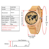 HotSimple Art Ink Maple World Map Pattern Dial Watch Women S Wood Watch Leather Band Casual Quartz Wooden Wristwatches Ladies Clock