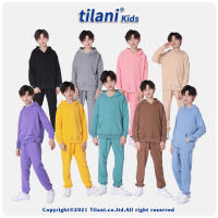 TILANI เสื้อสเวตเตอร์สำหรับเด็กผู้ชายขนาดกลางและใหญ่สีทึบมีแบรนด์ฤดูใบไม้ร่วง