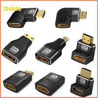 OSIDE 3Pcs ทนทานต่อการใช้งาน มินิ/ไมโคร HD มุมด้านขวา อะแดปเตอร์ที่รองรับ HDMI 8K ตัวขยายตัวผู้-ตัวเมีย AF-AM 60Hz HDTV