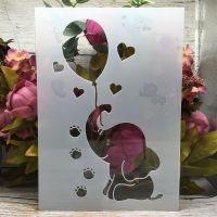 A4 29 ซม. ช้างน้อยบอลลูนกลอง DIY Layering Stencils ภาพวาดสมุดภาพสี Embossing Album ตกแต่งแม่แบบ-muya522538