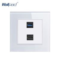 【Clearance sale】 ซ็อกเก็ต HDMI USB Wallpad แผงกระจกคริสตัล110V-250V 10A-16A HDMI USB 3.0 Data Transmission Wall Socket