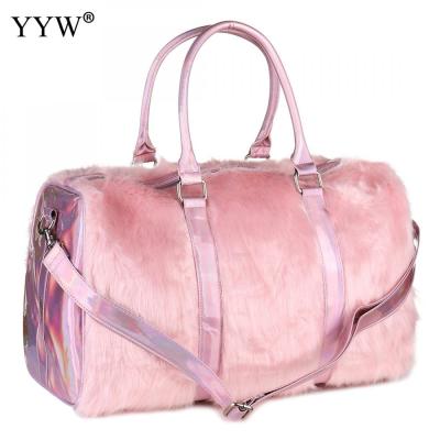 Symphony Pink Furry Fashion Portable Large Capacity Handbag Crossbody Large Bag Weekend Bag Short-Distance Travel Bag