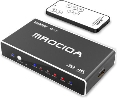 Mrocioa HDMI Switch 4K 5 in 1 Out HDMI Switcher 5 Port with IR Remote Control HDMI 1.4 Splitter Support 4K 30Hz 2160P 1080P Switch 4K 5 Port 1.4 Black