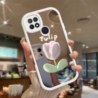 เคสสำหรับกล้องภาพวาดสีน้ำมันกันกระแทก A15 OPPO เคสกันกระแทกกล้องฝาหลังพื้นผิวกระจกลาย A15S ดอกไม้