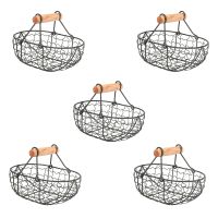 5X Wooden Handle Metal Retro Basket Portable Multi-Function Vegetable Fruit Egg Groceries Practical Storage Basket