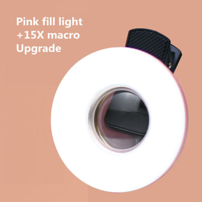 เลนส์มาโครสำหรับ15X มือถือเติมแสงวงแหวน Selfie Live Lamp Camera With LED Universal Flash Smartphone Portable Light Clip