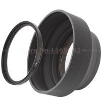 2 in 1 49 52 55 58 62 67 72 77mm Rubber Lens Hood + UV Filter for Canon Nikon NEX-3 NEX-5 NEX-6 NEX-7 18-55mm Lens