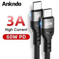 ✓☁ Ankndo USB Type C ถึง Type C สาย PD Charger 60W USB C สาย 1M 2M Dual Type-C Quick Charge สายไฟสำหรับโทรศัพท์แล็ปท็อป Power Tipo C สาย