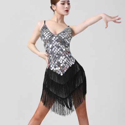 1920S Charleston Flapper ชุดแฟนซีสำหรับเด็กหญิง20S Gatsby Fe Sequin Dress V-Neck Spaghetti Strap ปาร์ตี้ชุดเต้นรำละติน