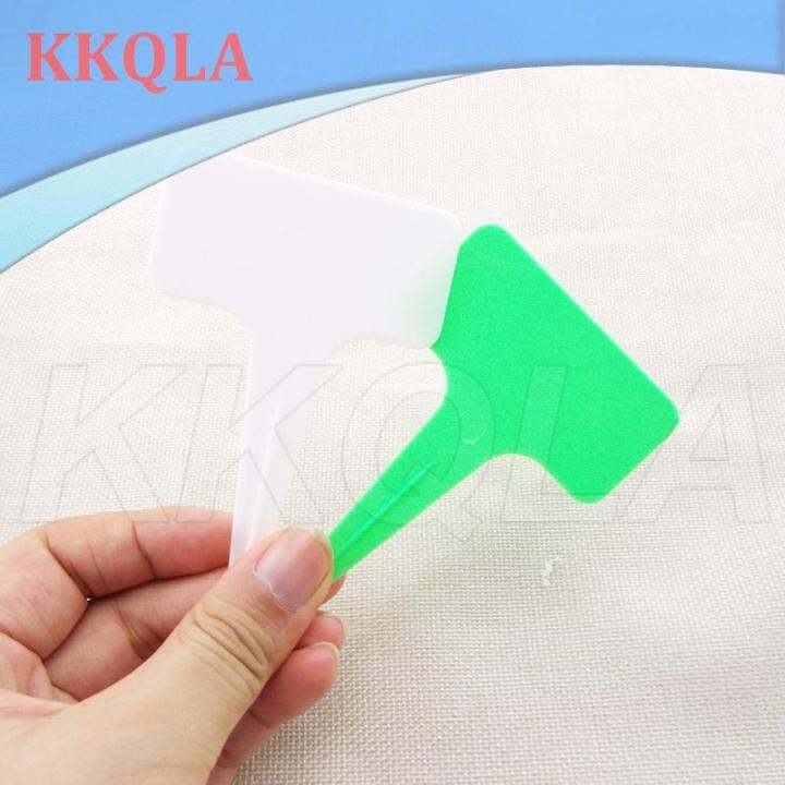 qkkqla-50pcs-10cm-plastic-pvc-plant-t-tags-labels-flower-pots-waterproof-markers-herbs-garden-tools-supplies