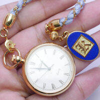 นาฬิกา Vintage มือสองญี่ปุ่น Pocket Watch นาฬิกาพก KAWAMOTO ระบบ QUARTZ พร้อมโซ่ ทรงกลม กรอบทอง หน้าปัดตัวเลขโรมัน หน้าปัด 33มม. ตัวเรือนสแตนเลสสลักลวดลายใช้งานได้ปกติ สภาพดี ของแท้ ไม่กันน้ำ