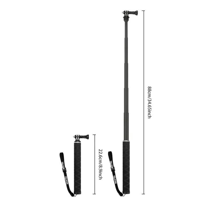 telein-0-9เมตรคาร์บอนไฟเบอร์ไม้เซลฟี่อลูมิเนียมแบบขยายความยาวได้อัลลอยขาตั้งสามขาสำหรับกล้อง-go-pro-ฮีโร่11-10-9-8-7-6-5-4-dji-osmo-กล้องแอคชั่นแคมเมรา