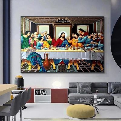 The Last Supper โดย Da Vincis ที่มีชื่อเสียงภาพวาดผ้าใบ Wall Art โปสเตอร์และพิมพ์ภาพผนังสำหรับห้องนั่งเล่น home Decor