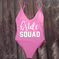 Padded Swimsuit BRIDE SQUAD Letter Print Swimwear Women Bikini Bathing Suit Swim Party Backless Strappy Beachwear