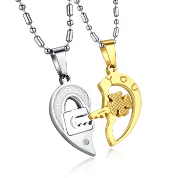 Lock And Key Matching Necklaces For Couples In Titanium