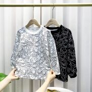 Áo Thun Tay Dài Dáng Rộng In Họa Tiết Hoạt Hình Thời Trang Cho Nam Nữ