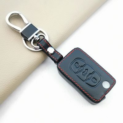 ○ Leather Key Case Cover For Peugeot 107 206 207 208 306 307 308 407 408 508 RCZ For Citroen C2 C3 C4 C5 3 Buttons Accessories