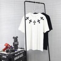 VFMX Chrome Hearts Crowe cross leather label embroidered short-sleeved T-shirt mens and womens fashion brand High Street cotton loose casual couple half sleeve